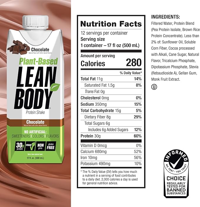 Lean Body Ready-to-Drink, Plant-Based Vegan Taster Pack, 30g Protein, No Artificial Flavors, Sweeteners or Colors, Non GMO, Gluten Free, Premium Pea & Rice Blend (Pack of 2)