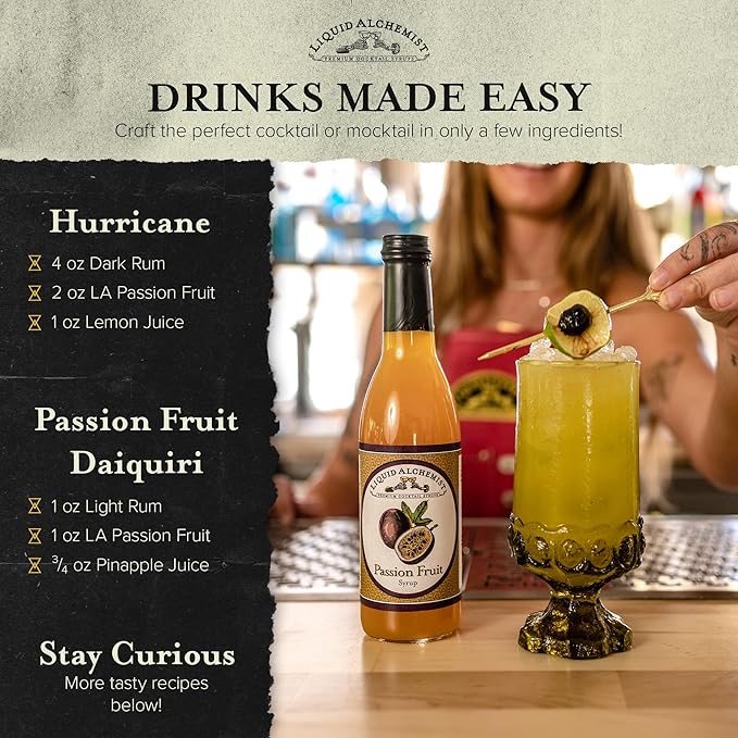 Liquid Alchemist Passion Fruit Syrup for Cocktails - Real Ingredients Make our Passion Fruit Puree for Cocktails the Perfect Margarita Mix - Non-GMO & Vegan (25 oz)