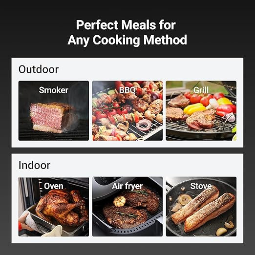 Smart Bluetooth Wireless Meat Thermometer, 10X Enhanced Sub-1G Signal and Stability, Standalone Display Base, Certified Accuracy ±0.5°F, WiFi Unlimited Range for BBQ, Oven, Smoker, Grill