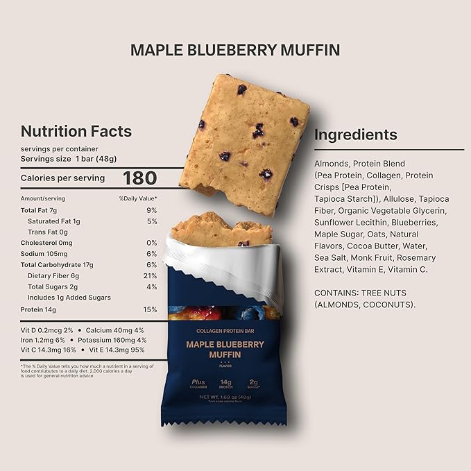 Stars + Honey Protein Bars- Maple Blueberry Muffin,14g Protein, 2g Sugar, w/Collagen Keto Friendly Snack - Gluten, Dairy, & Soy Free - High-Protein Snacks for Energy & Recovery-10 pack