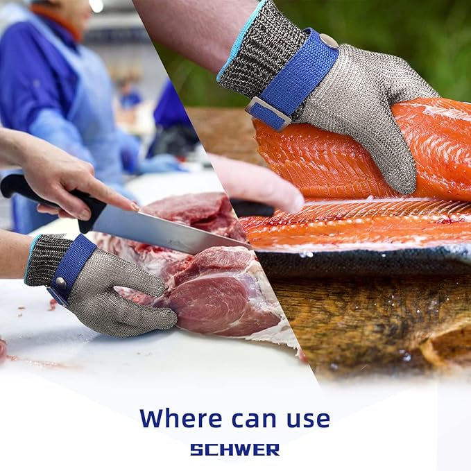 Schwer SlicePro ANSI A9 Cut Resistant Glove PR1706, Stainless Steel Mesh Metal Glove, Food Grade for Kitchen Cooking, Butcher Meat Cutting, Oyster Shucking, Mandoline, Non-PFAS (L, 1 PCS)