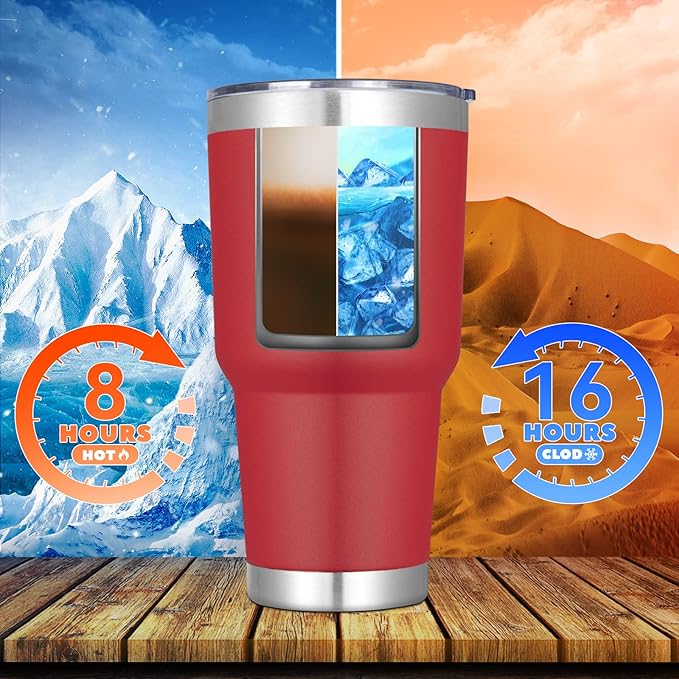 DOMICARE 30 oz Tumbler with Lid and Straw, Stainless Steel Tumblers Bulk, Insulated Vacuum Double Wall Travel Coffee Mug, Durable Powder Coated Tumbler Cup (Red, 1)