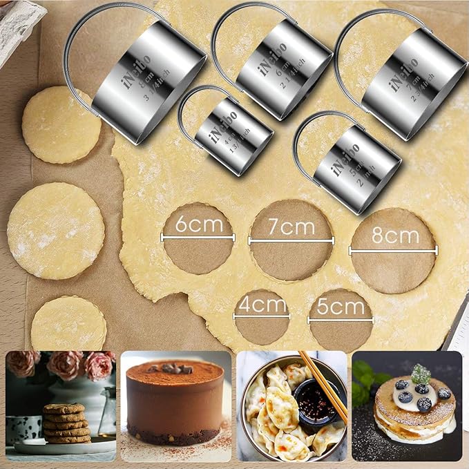 iNeibo Professional Baking Tools Biscuit Cutter Set Dough Blender/Cutter Round Cookies Cutter with Handle + Pastry Scraper+Egg Separator Heavy Duty Baking Dough Tools Pastry Utensils (Baking Tools)