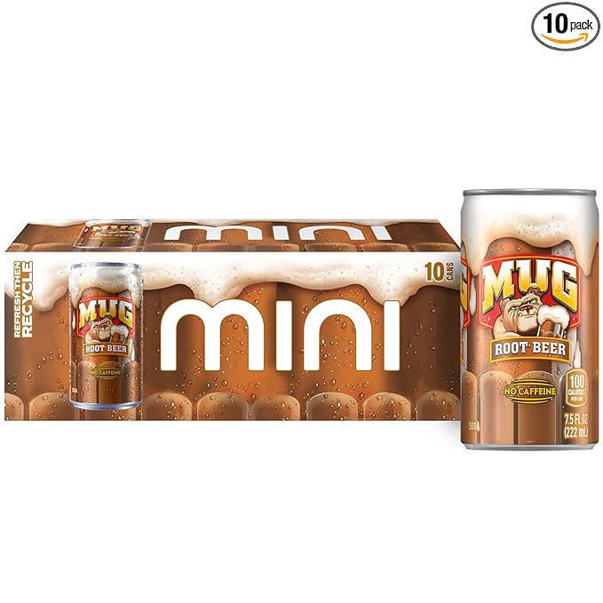Mug Root Beer Soda, 7.5 Ounce Mini Cans, 10 Pack