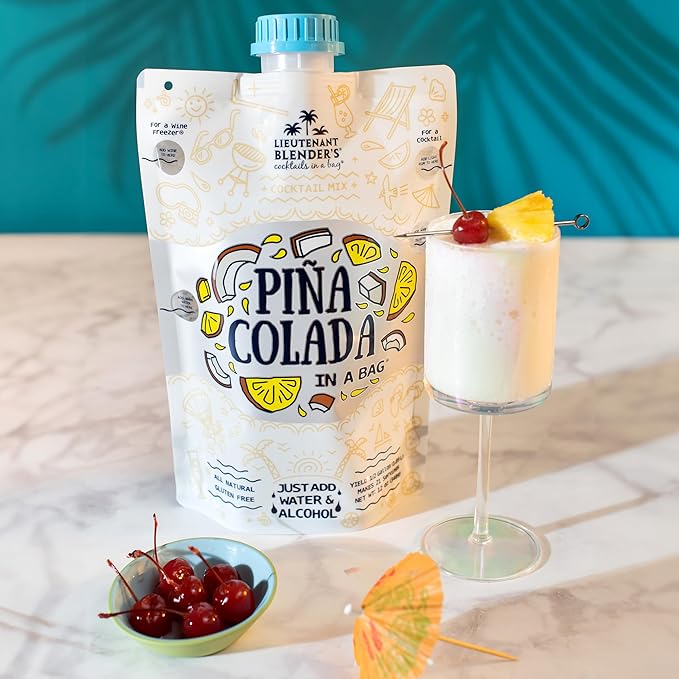 Lt. Blender's Pina Colada in a Bag – Pina Colada Drink Mix - Each Bag Makes 1/2 Gallon of Slushie Pina Colada Mix – Cocktail Mix - Make a Cocktail, Wine Slushie or Mocktail - (Pack of 4)