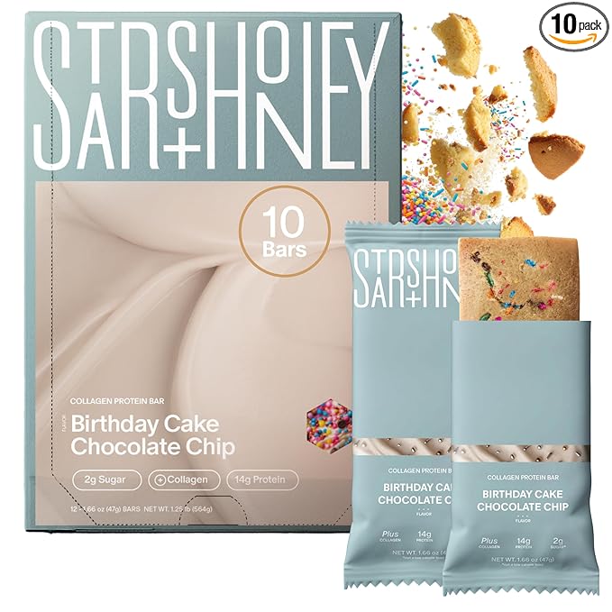 Stars + Honey Protein Bars- Birthday Cake Chocolate Chip, 15g Protein, 2g Sugar, w/Collagen Keto Friendly Snack - Gluten, Dairy, & Soy Free - High-Protein Snacks for Energy & Recovery-10 pack