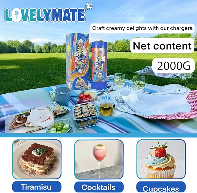 Whipped Cream Charger Tank 3.3L 2000G Whip Cream Charger Cylinder Food Grade Flavored (Tips Included) (1, Rainbow candy)