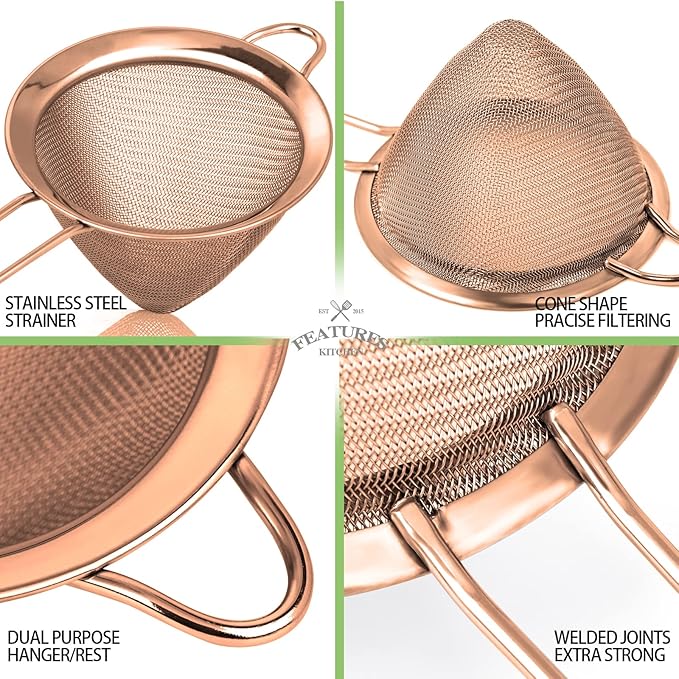 2 Pack Stainless Steel Small Food Strainer, Fine Mesh Sieve with Long Handle, Cocktail Strainer For Cocktails, Tea Herbs, Coffee & Drinks, Rust Proof & Great as Tea Strainer, 3.5inch