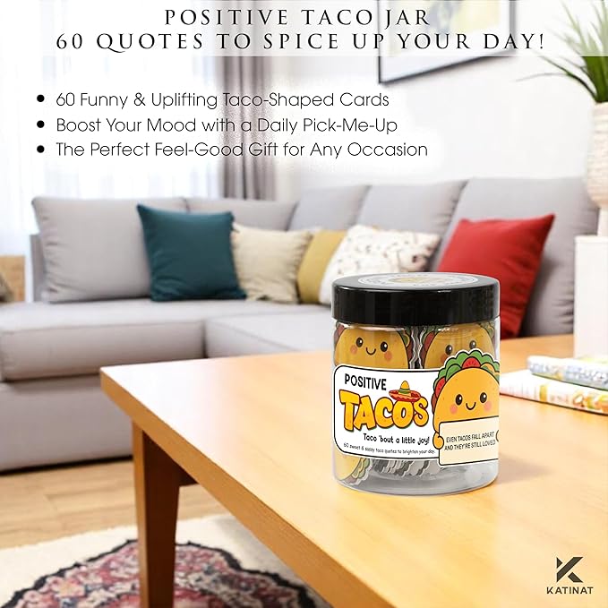 Emotional Support Taco Jar- 60 Funny Affirmation Cards Birthday Christmas Gifts for Women Men Teens Stocking Stuffers Teen Girls Son Mom Dad Daughter Sister Friend Coworkers Teachers Gifts