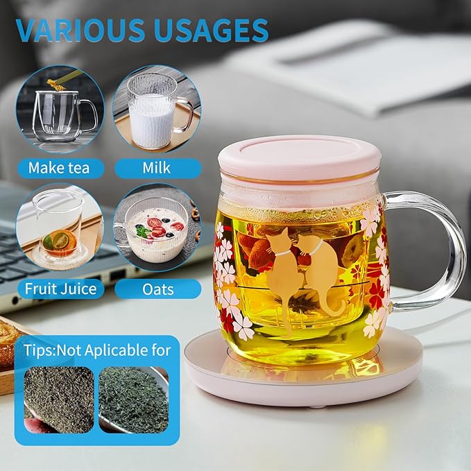 Glass Tea Cup with Infuser and Lid, 16.2oz/480ml Large Borosilicate Teacup,Tea Glass, Clear Mug for Loose Leaf Tea, Blooming Tea, Microwave & Dishwasher Safe - Tea Maker Gift for Birthday