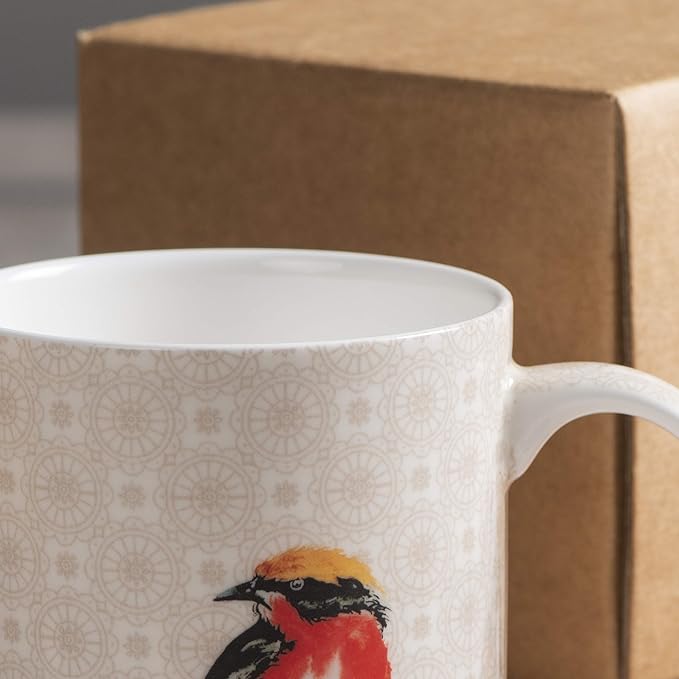 Maison d' Hermine Coffee Mug with Handles Fine Bone China Mugs Pack of One Tea Cups for Hot Beverages Cappuccino Latte Home Restaurant Office Perfect for Gift (Birdies On Wire - Nuthatch, 12 Ounce)
