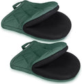 1 Pair Short Oven Mitts - Silicone Kitchen Oven Gloves High Heat Resistant 500℉, Mini Oven Mits with Non-Slip Grip Surfaces and Hanging Loop for BBQ, Baking, Cooking and Grilling (ArmyGreen)