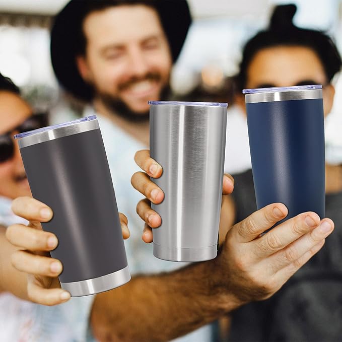 20oz Tumbler Bulk Stainless Steel Tumbler Cup with Lid Vacuum Insulated Double Wall Travel Mug, Durable Powder Coated Travel Coffee Tumbler Mug for Hot & Cold Drinks, Grey,12 Pack