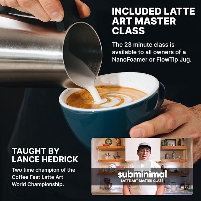 Subminimal FlowTip Milk Jug | Stovetop Milk Frothing, Foaming Pitcher for Premium Barista-Style Coffee at Home | Cappuccino & Latte Art Pouring Jug with Ergonomic Heat Resistant Handle | 450ml, Black