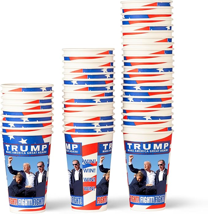 Smygoods Trump Design Disposable Paper Coffee Cups (16 OZ, 50 Count) For Hot Beverages, Tea, Espresso, Cocoa - To Go Drink Containers, Café & Office