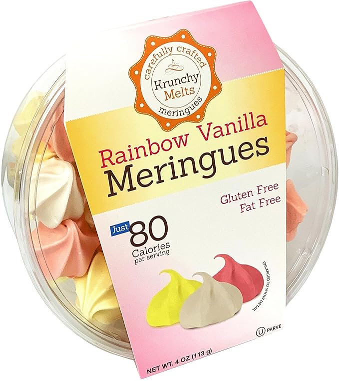 4 Pack Krunchy Melts Original Meringue Cookies | Rainbow Vanilla Flavor 4-Pack | Only 80 Calories Per Serving | Fat Free, Gluten Free, Dairy Free (4 Oz)