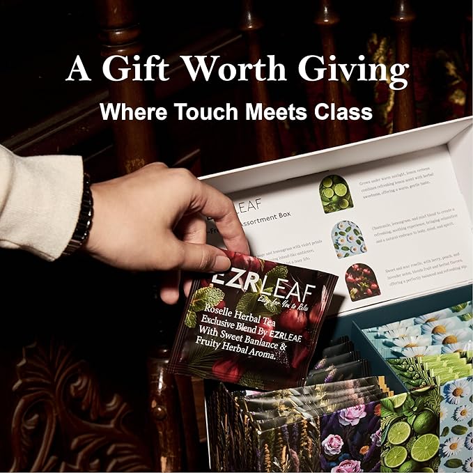 Decaf Herbal Tea Sampler – EZR Leaf 22ct Caffeine-Free Pyramid Bags, Assorted Fruit & Floral Blends with Lemon Verbena, Chamomile Mint, Dreamland, Roselle – Variety Tea Gift Set for Tea Lovers