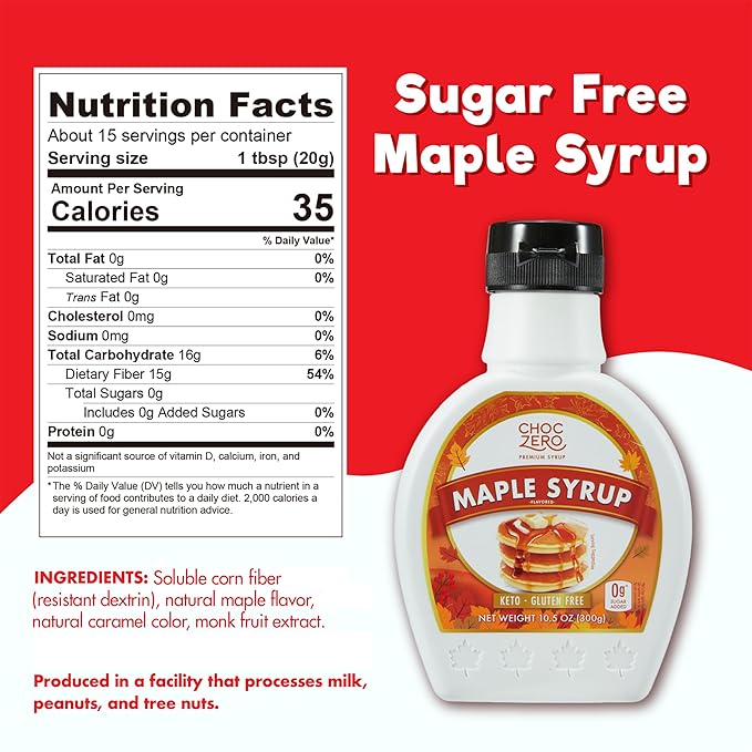 ChocZero Maple Syrup, Sugar Free, Low Carb, Sugar Alcohol Free, Gluten Free, No Preservatives, Non-GMO Dessert and Breakfast Topping Syrup, 10.5oz (Pack of 1)