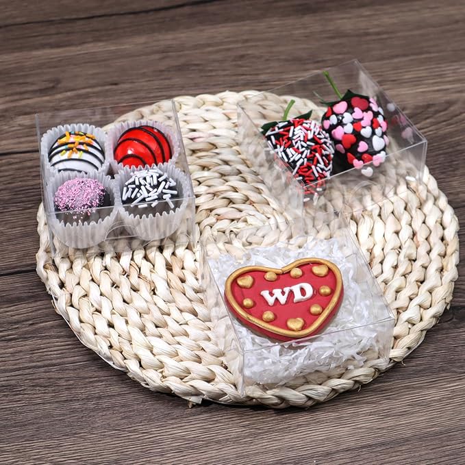 90pcs Clear Plastic Bakery Boxes (4x4x2 Inch) - Perfect for Wedding & Party Treat Favors
