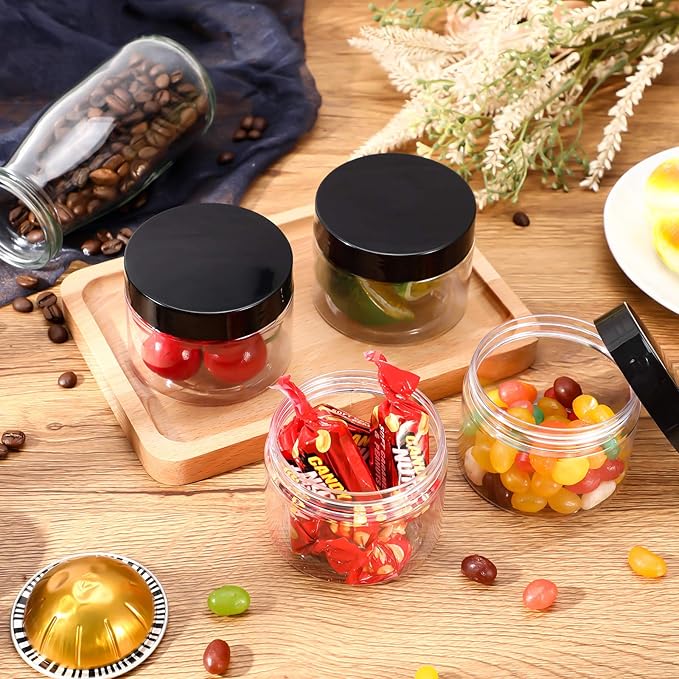 Patelai 4 Pieces Round Wide-mouth Leak Proof Plastic Container Jars with Lids for Travel Storage Makeup Beauty Products Face Creams Oils Salves Ointments DIY Making(6 Ounce,Black)