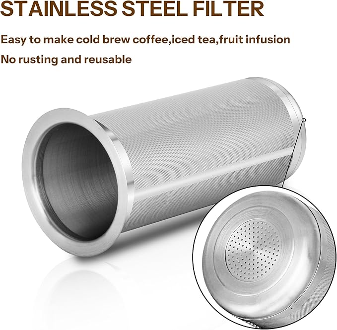 Cold Brew Coffee Filter for 1 Quart Wide Mouth Mason Jar, Double Layer 304 Stainless Steel Filter Ultra Fine Mesh for Cold Brew, Iced Coffee and Iced Tea