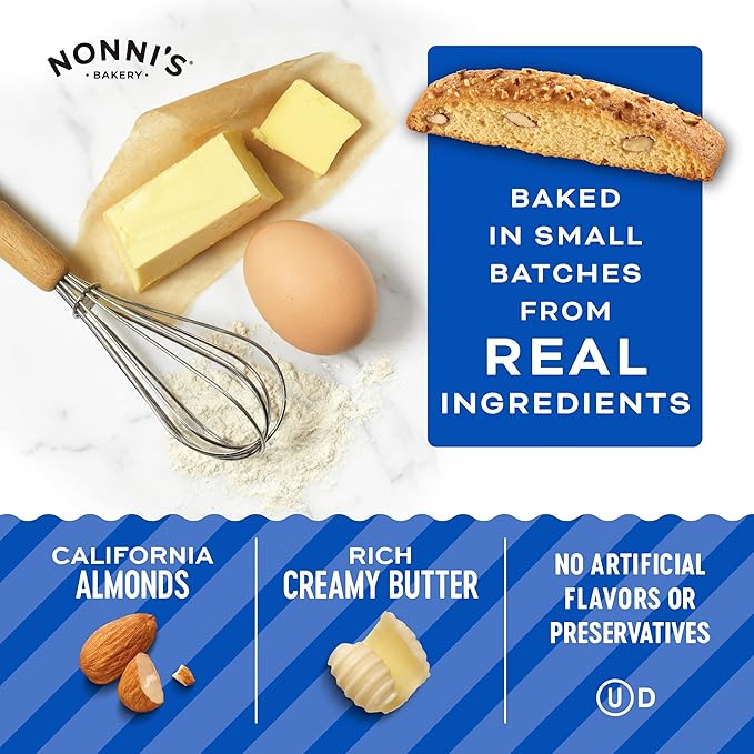 Nonni's Originali Classic Almond Biscotti Cookies – Individually Wrapped Italian Coffee Snack, Crunchy Twice-Baked, 80 Cal Each, 17.25 oz Carton, 4 Pack