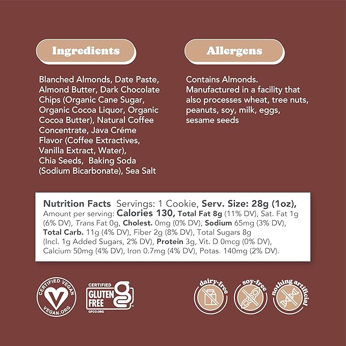 Love + Chew Superfood Soft Baked MINI Cookies, Mocha Chip Flavor, Plant Based Cookie Made With Coffee Extract & Dark Chocolate for Kids and Adults, Vegan Snacks, Gluten Free, Paleo, Non GMO, 80 Pack
