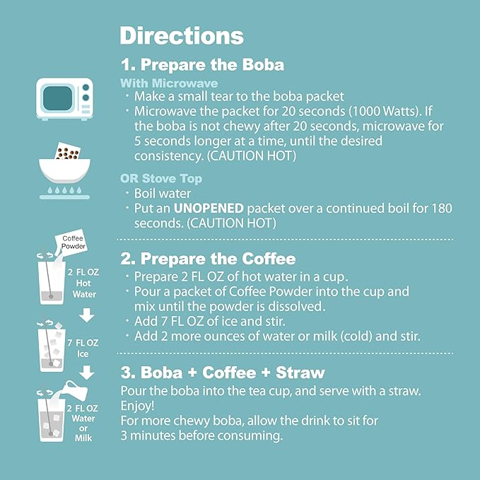 J WAY Instant Vanilla Latte Coffee Kit with Authentic Brown Sugar Tapioca Boba, Ready in Under One Minute, Paper Straws Included - 3 Servings