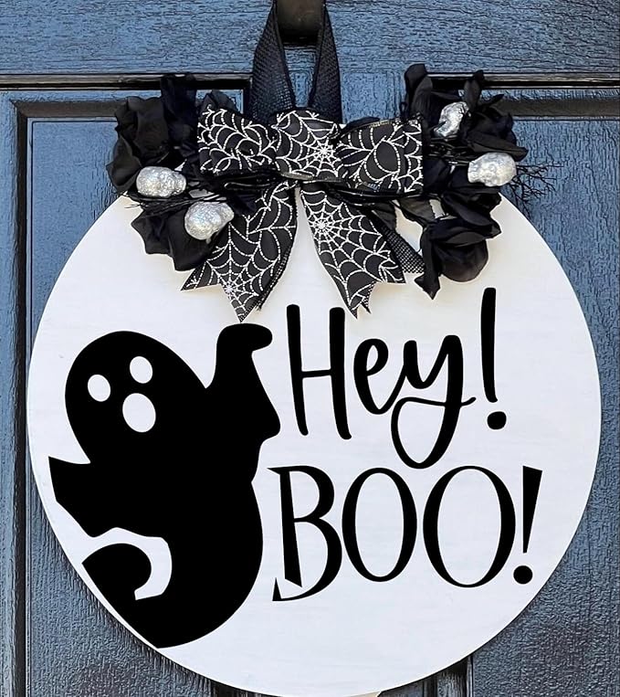 Halloween Stencils for Painting on Wood 12inch Large Reusable Halloween Stencil for Door Hanger Round Skeleton Ghost Boo Templates for Door Mat Fabric