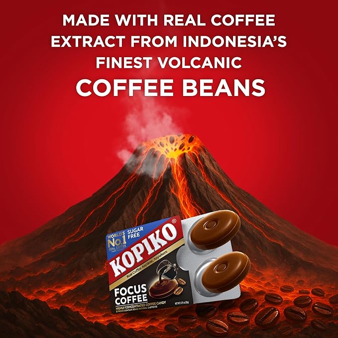 Kopiko Focus Coffee Candy – Have 80mg Caffeine per 2 Pieces for Energy & Mental Focus – Sugar-Free Hard Candy with Real Indonesian Coffee Extract (6 Pack w/4 Candies Each)