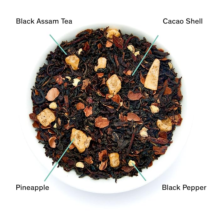 August Uncommon Silencio Loose Leaf Tea – Dried Pineapple, Cacao Shell and Assam Tea – Vegan, Gluten-Free, and Non-GMO South Indian Black Tea – Bold and Tropical Flavor in a Resealable Pouch (1.8oz)