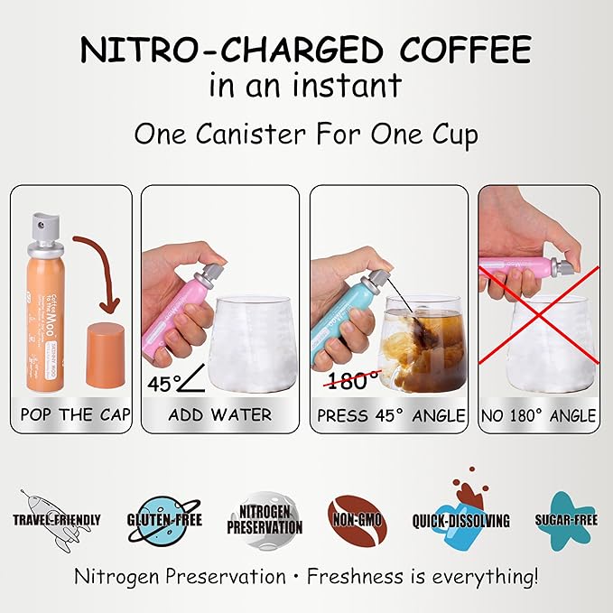 Coffee to the Moo Nitro Cold Brew Coffee Concentrate, Mix Pack (KETO, Collagen & Mushroom Coffee), Instant Hot or Iced, Pocket/Purse Sized & Travel Friendly, No Refrigeration, 6 Cups