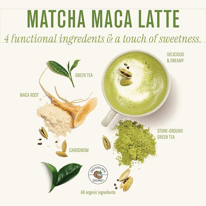 Numi Organic Matcha Maca Latte Powder – Green Tea Matcha Latte Mix with Adaptogens & Antioxidants – Vegan & Gluten Free, 2.5 oz (Makes 17 Cups)