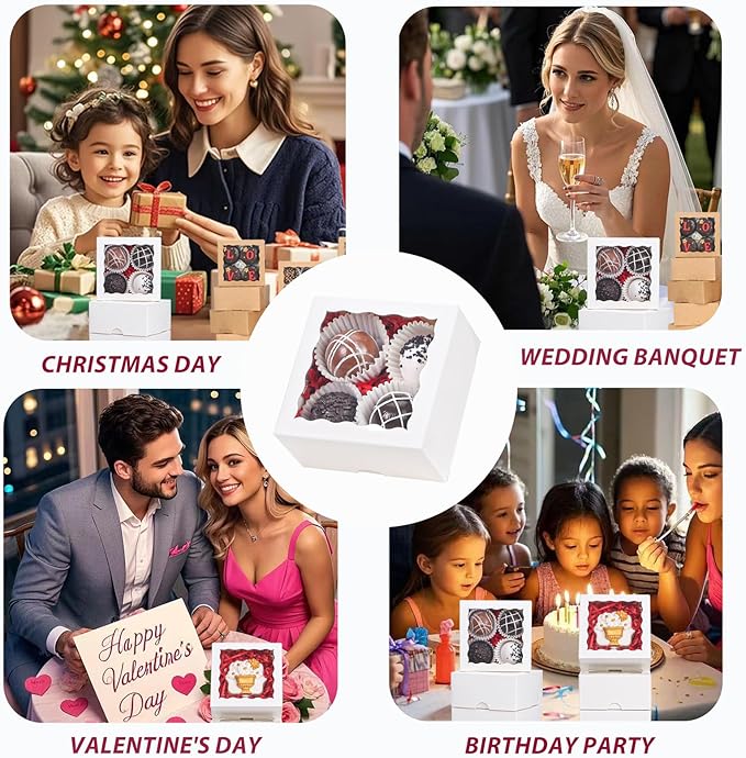 40 Pack White Bakery Boxes 4x4x2 Inches Cookies Boxes Mini Bundt Cake Boxes Pie Boxes Cinnamon Roll Treat Boxes Chocolate Truffle Boxes Party Wedding Favor