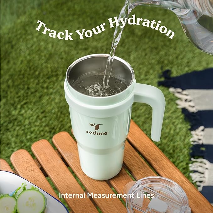 Reduce 24 oz Stainless Steel Tumbler with Handle - Dual-Wall Vacuum Insulated Travel Mug, Sweat-Proof Lid & Reusable Straw - Keeps Drinks Cold for 24 Hrs, Fits Cupholders, Dishwasher Safe -Pina Colada