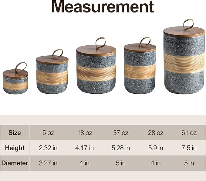 Spice Jars with Airtight Lid, Coffee Container Canister Kitchen Food Storage Jars for Spice Sugar Tea Bag, Stackable Decorative Jars for Countertop, Grey & 37oz