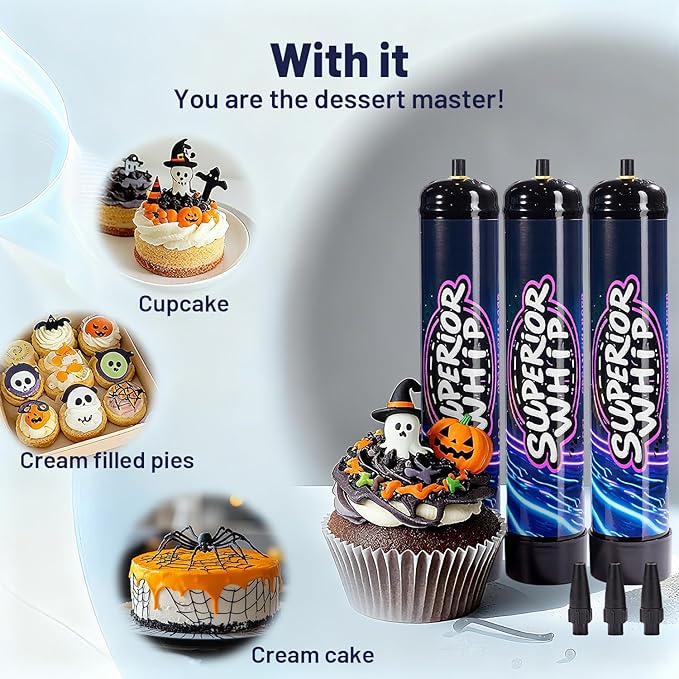 Whipped Cream Charger 740g, Whip Cream Charger Cartridges Whip Cream Charger Cylinder Food Grade Original Flavor (Nozzle Included) 3-Pack