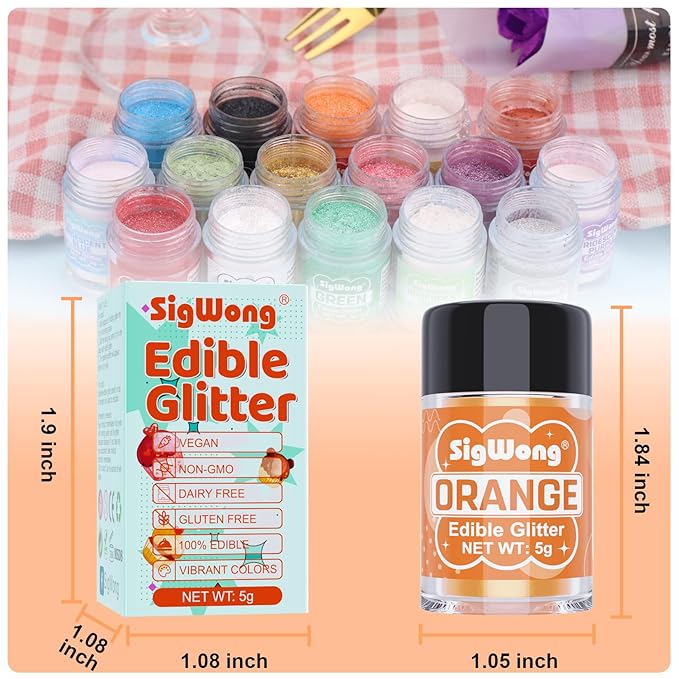 Orange Edible Glitter - 5g Food Grade Cake Decorating Shimmering Glitter, Edible Sprinkle Luster Dust for Drinks, Chocolates, Fondant, Strawberries, Cupcakes, Candy, Cookie - Vegan