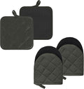 Oven Mitts and Pot Holders Set, Pack of 4, Heat Resistant Silicone Kitchen Mini Oven Mittens for 500 Degrees, Mini Oven Gloves and Hot Pads for Baking Grilling Barbecue Microwave Machine Washable
