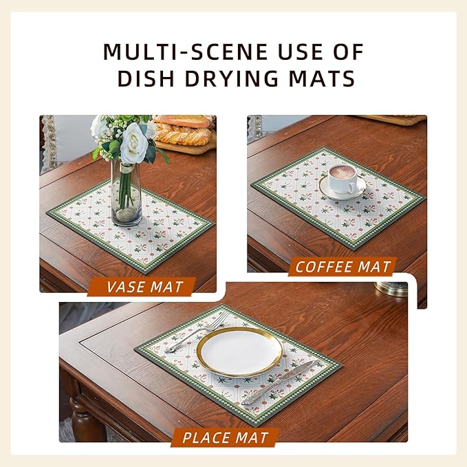 Dish Drying Mat, Diatomaceous Earth Soft Coffee Mat, Absorbent Silicone Dish Drying Mat for Kitchen Counter or Sink for Kitchen Bathroom Coffee Bar (Green, 12 x 16 Inches)