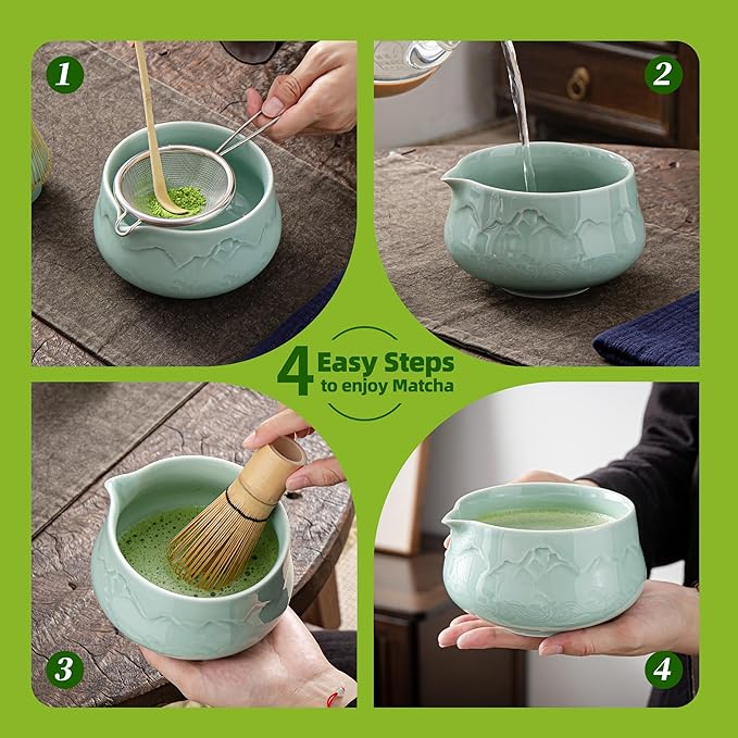 TEANAGOO Matcha Whisk Set 7pcs+2Cups(7.2oz),Ceramic Matcha Set,Matcha Kit for Ceremony,Matcha Tea Set for Making Breakfast,Matcha Whisk Set and Bowl with Scoop&Sifter,Gift for Matcha Lover