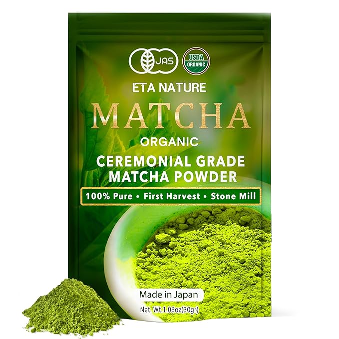 ETANATURE Premium Ceremonial Grade Matcha Powder - Matcha Green Tea Powder for Metabolism, Brain and Sleep - JAS Certified Matcha Grade from Japan Kagoshima Farms 30 Servings - Ceremonial Tea 30g