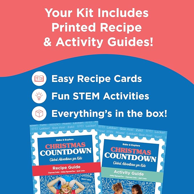 BāKIT Box Holiday Cookie Kit for Kids | Christmas Gingersnap Baking Mix + 12 Days of Christmas Activity Booklet | DIY Gingerbread Cookie Kit