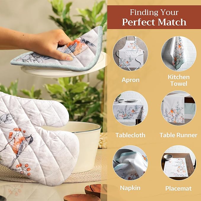 Maison d' Hermine Pot Holders Set 100% Cotton Heat Resistant Potholders 8" x 8" Hot Pads with Loop BBQ, Cooking, Baking, Grilling, Kitchen, Handling Hot Pans (Pack of 2, Whitish Shabby Chique)