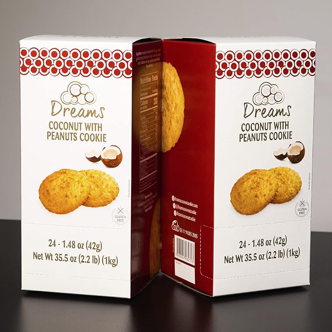 Dreams Coconut Cookies with Peanuts – Healthy, Gluten-Free, High Protein & Nutrient Packed Snack | Guilt-Free & Wholesome Treat | 1 Box – 24 Units (1.48oz Each), 35.52oz / 1008g