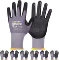 Work Gloves MicroFoam Nitrile Coated-6 Pairs,Endurance Seamless Knit Nylon,Dots on palm,Tacky Dot Grip Gloves