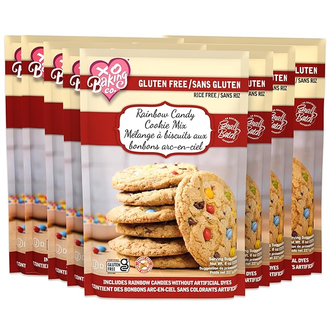 XO Baking Co. Gluten Free Small Batch Rainbow Candy Cookie Mix - Rainbow Candies Without Artificial Dyes; Rice Free; Peanut Free; No Preservatives, Artificial Flavors or Colors, 8oz (Pack of 8)