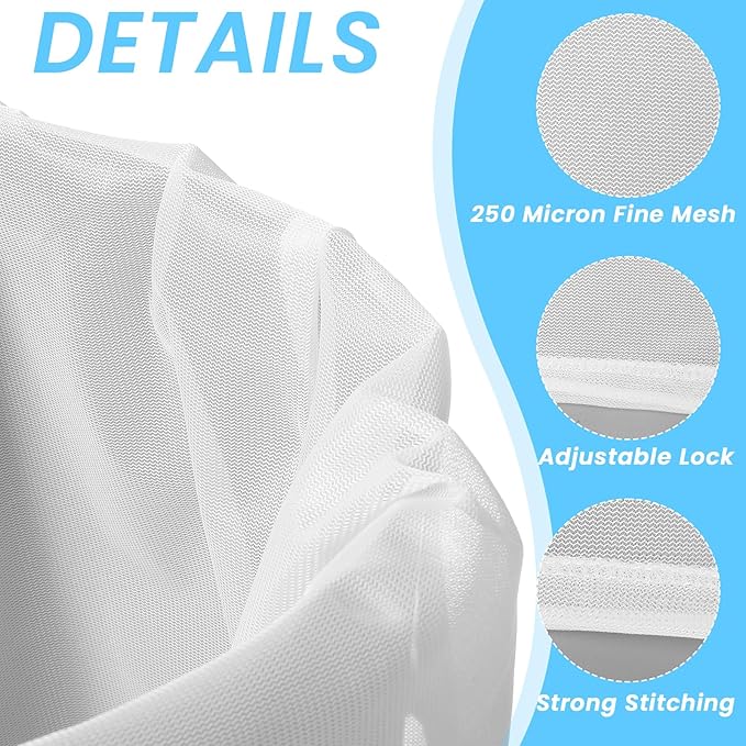 10 Pack 26"x22" Brew Bag, Extra Large Straining Bag, Reusable Fine Mesh Bag, White Drawstring Filter Bag for Beer, Nut Milk, Cold Brew, Wine, Coffee, Tea, Grain