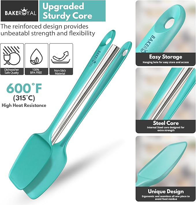 Silicone Spatula Set - 4-Piece Rubber Spatulas Silicone Heat Resistant 600°F for Everyday Task - Seamless Design Kitchen Spatulas for Nonstick Cookware - Aqua