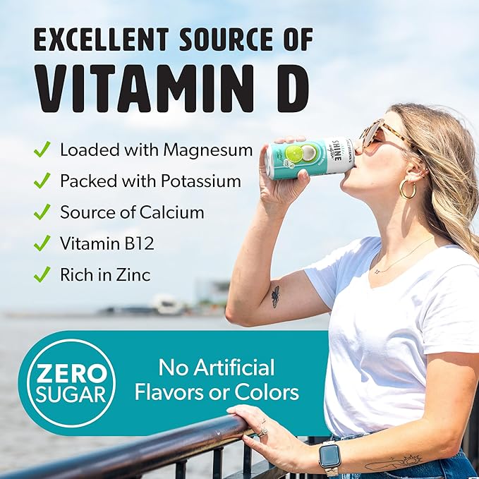 ShineWater Coconut Lime Vitamin D Electrolyte Drink | Zero Sugar Hydration Beverage with Magnesium, Zinc & Antioxidants | Low Calorie Plant-Based Vitamin Water | 12 Pack